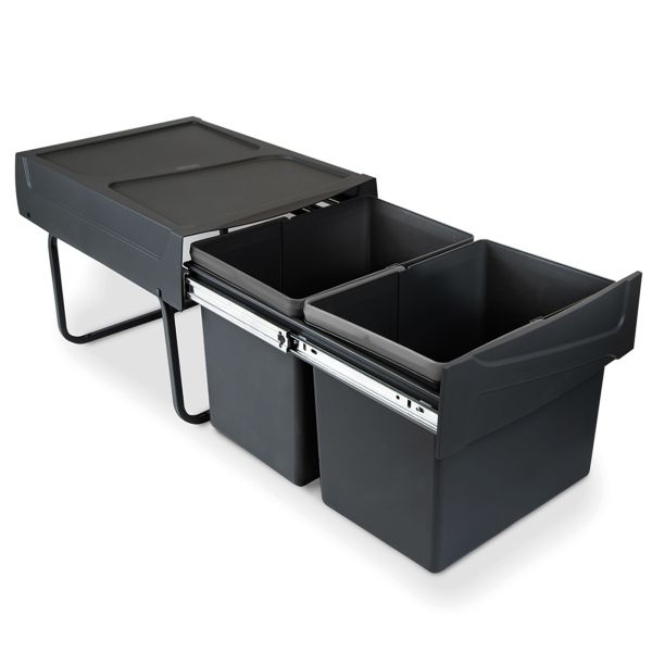 Poubelles de recyclage pour la cuisine, 2 x 15 L, fixation  bas de caisson et extraction manuel