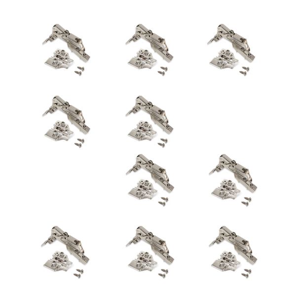 Kit charnière coudée pour montage en applique sur panneau mitoyen X91 ouverture 165º avec fermeture amortie et embase