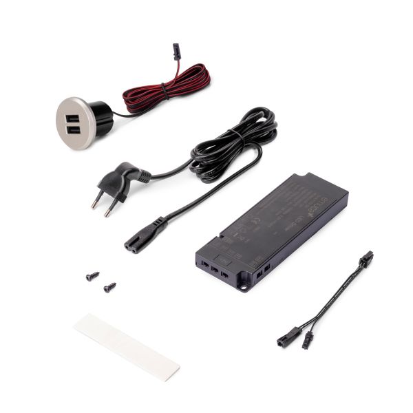 Chargeur  rond Plugy avec 2 ports USB à encastrer au meuble (Ø25mm)