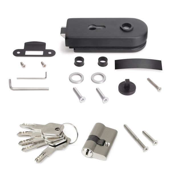 Kit de serrure pour porte en verre avec cadre en bois