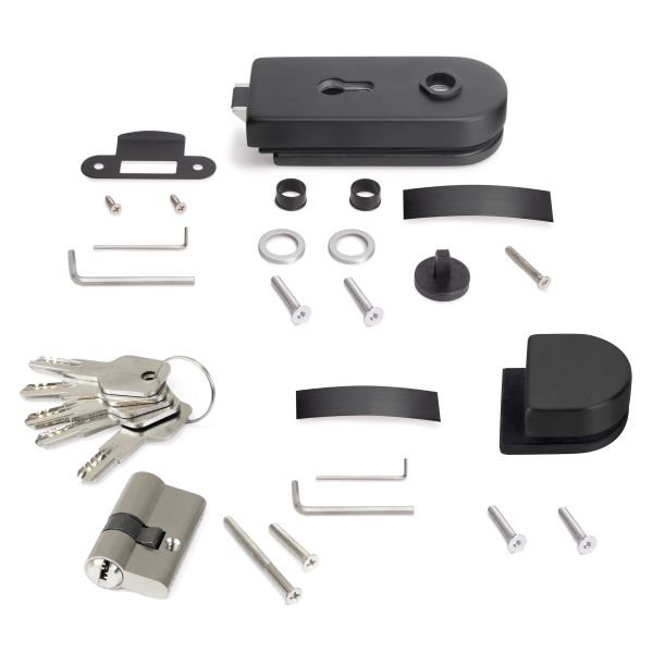 Kit de serrure et de gâche pour portes en verre doubles