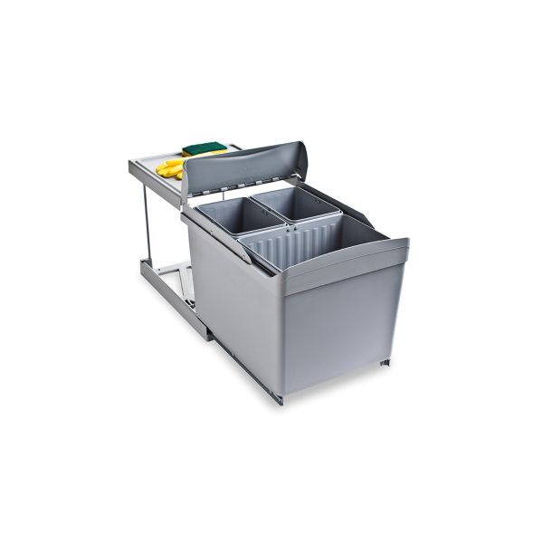 Poubelles de recyclage pour la cuisine, 1 x 16L + 2 x 7,5L, fixation bas de caisson et extraction automatique.