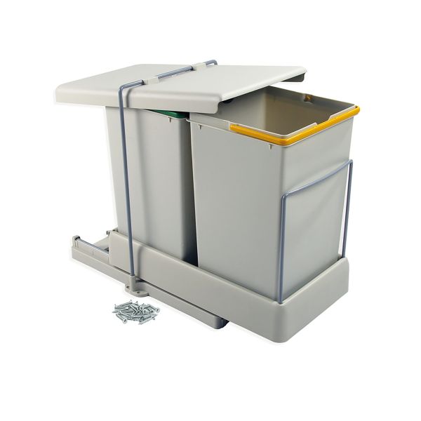 Poubelle de recyclage à fixation bas de caisson et extraction automatique avec 2 conteneurs 14 litros