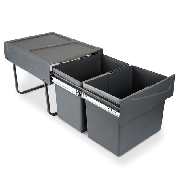 Poubelles de recyclage pour la cuisine, 2 x 15 L, fixation  bas de caisson et extraction manuel
