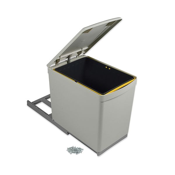 Poubelle de recyclage à fixation  bas de caisson et extraction manuelle avec 1 conteneur de 16 litres et couvercle automatique