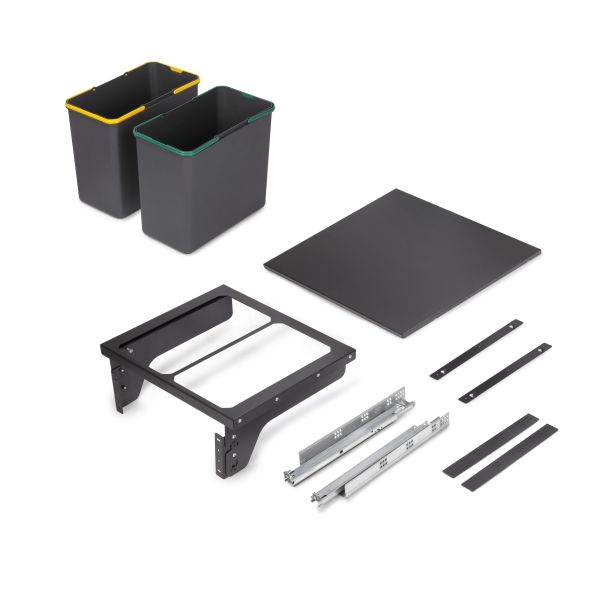 Recycle 2 x 24L poubelle de recyclage pour la cuisine avec montage latéral et extraction manuelle